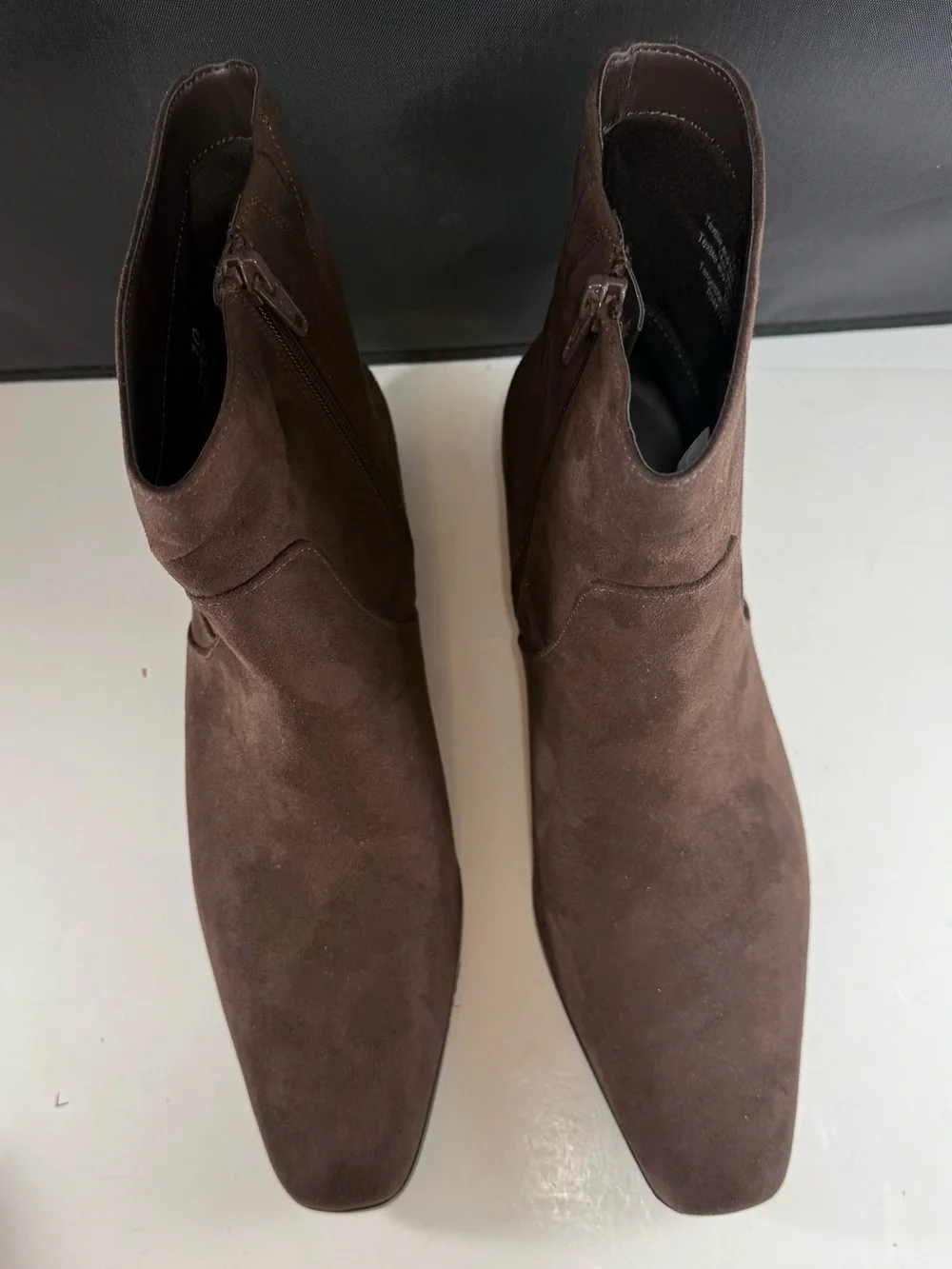 New Size 10 universal thread Brown Suede-like Ankle Boots Classic Zip 1.75 heel